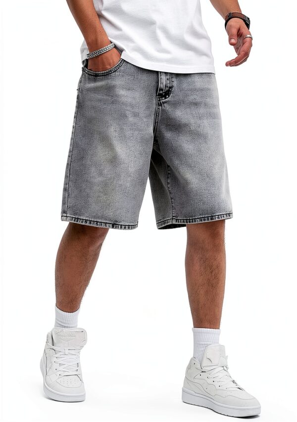 Boys Baggy Jean Shorts Elastic Waist Loose Fit Streetwear-4