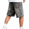 Boys Baggy Jean Shorts Elastic Waist Loose Fit Streetwear-3