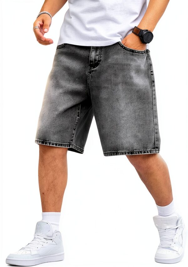 Boys Baggy Jean Shorts Elastic Waist Loose Fit Streetwear-0