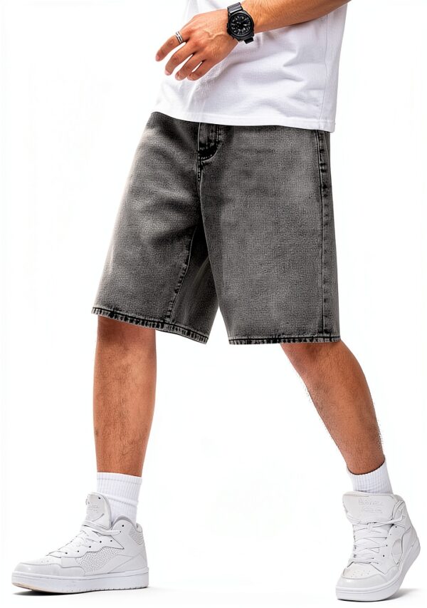 Boys Baggy Jean Shorts Elastic Waist Loose Fit Streetwear-2