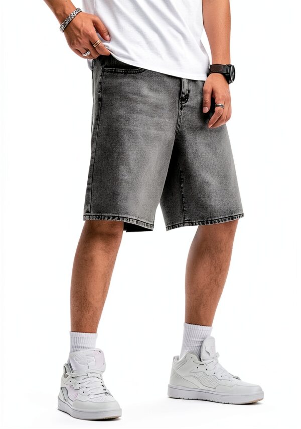 Boys Baggy Jean Shorts Elastic Waist Loose Fit Streetwear-1